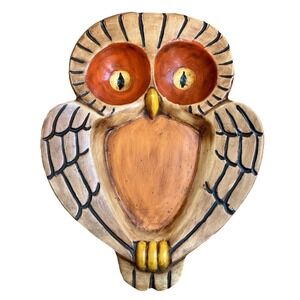 Owl Ceramic Dish Vtg 1973 Signed Pottery Tray Ashtray  hand crafted painted